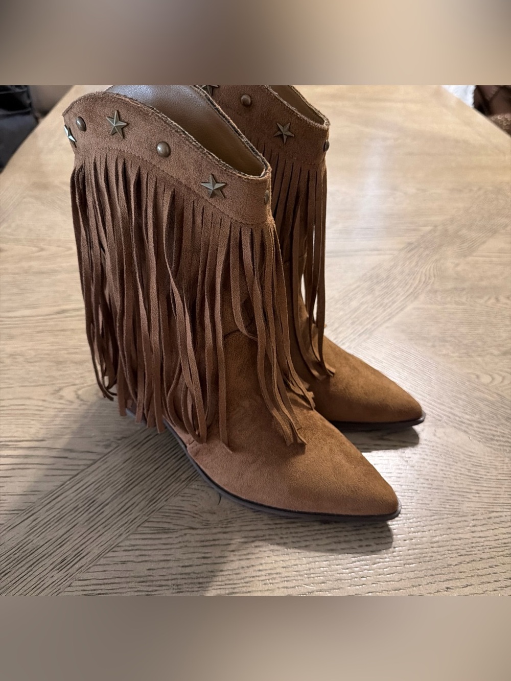 Newbella Women's Western Tassel Fringe Cowboy Cowgirl Boots Calf Brown 9